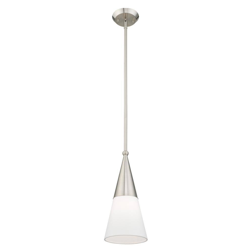 Stockholm Brushed Nickel 1-Light Mini Pendant with Off-White Shade