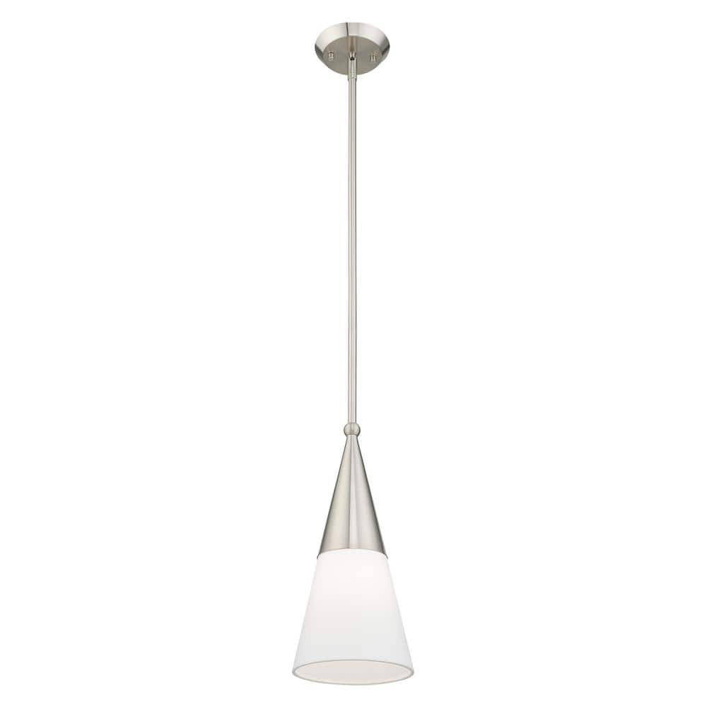 Stockholm Brushed Nickel 1-Light Mini Pendant with Off-White Shade