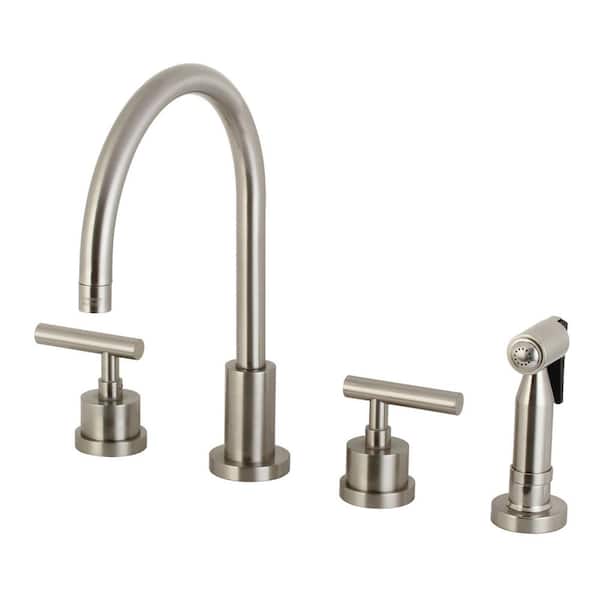 Kingston Brass Manhattan 2-Handle Standard Kitchen Faucet with Side Sprayer in Brushed Nickel