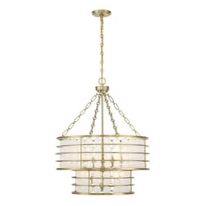 Byron 6-Light Warm Brass Chandelier with Frosted Glass Shade