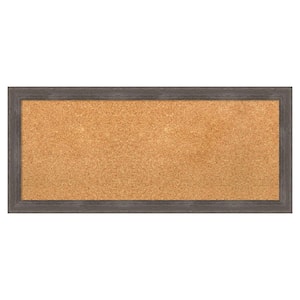 Pinstripe Lead Grey Wood Framed Natural Corkboard 33 in. x 15 in. Bulletin Board Memo Board