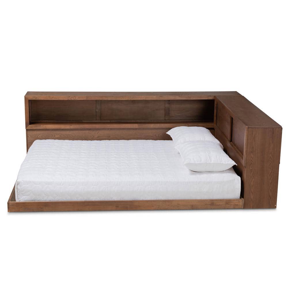 Walnut Queen Erie Platform Bed with Built-In Outlet and Storage