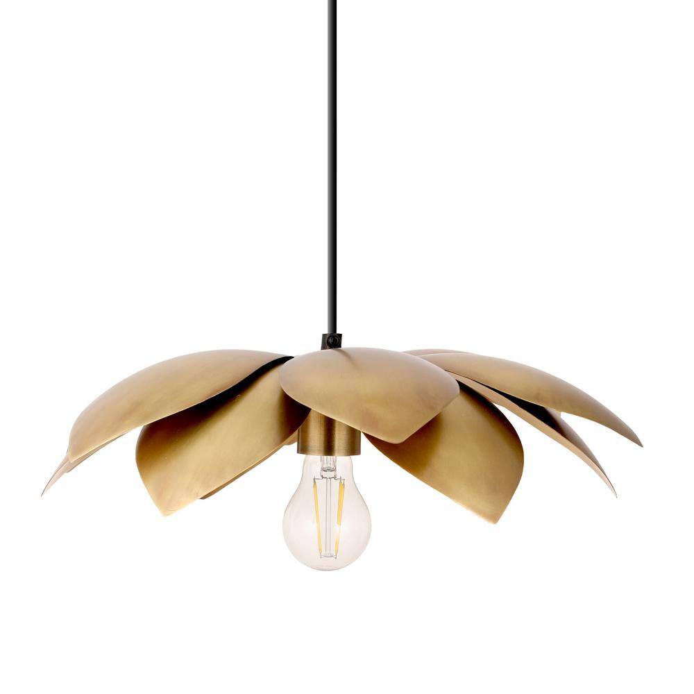 Antique Brass Petal Dome Pendant Light with Adjustable Height