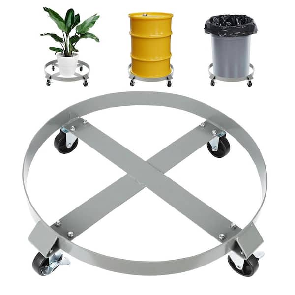 55-Gal Drum/Barrel Dolly 2-Pack-1000-LB Capacity Heavy-Duty Steel with 4 Swivel Casters, Brake & Cross Braces