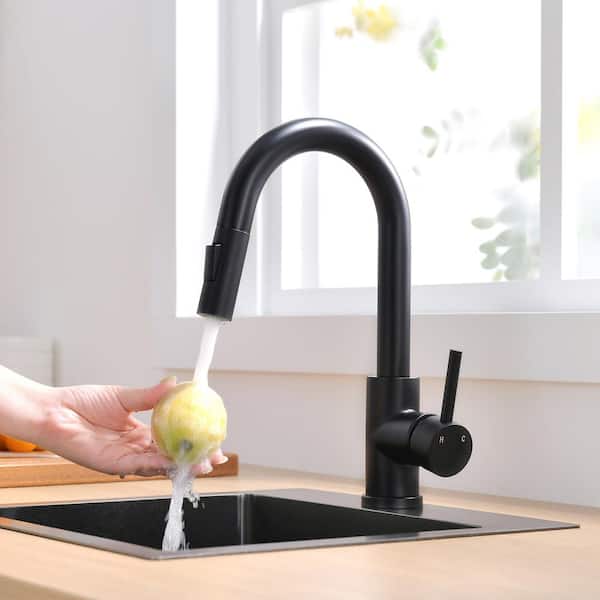 Single Handle Stainless Steel Pull Down Sprayer Kitchen Faucet with Advanced Spray in Black