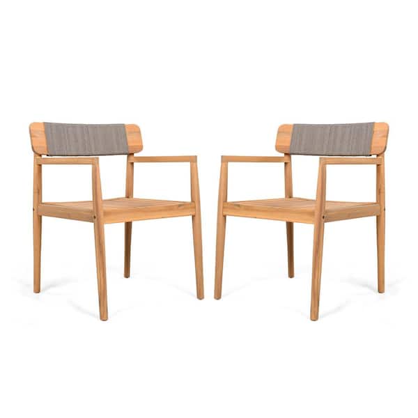 Brown Wood Outdoor Dining Chair with Armrests Set of 2