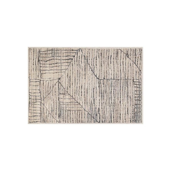 Abstract Ablock Linen Indoor High-Low Area Rug 2 ft. x 4 ft. Cream