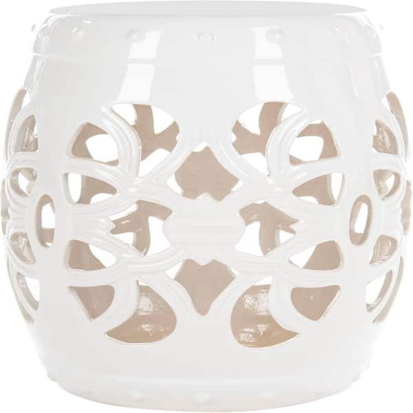 Indoor/Outdoor Ceramic Drum Garden Stool, Classic, Patio, Garden Room, White