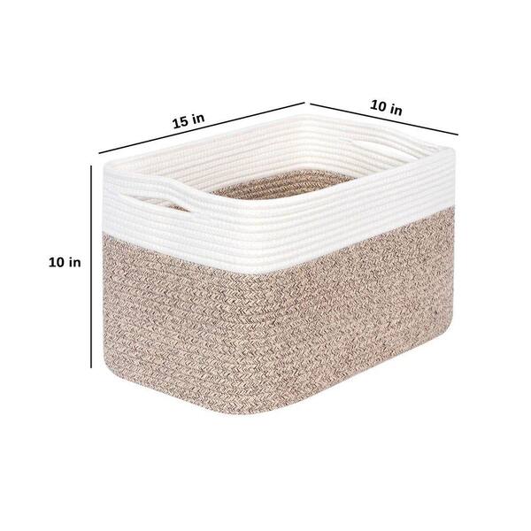 Brown 15 in. x 10 in. Cotton Decorative Basket Set of 3 Z0BG3SWY73