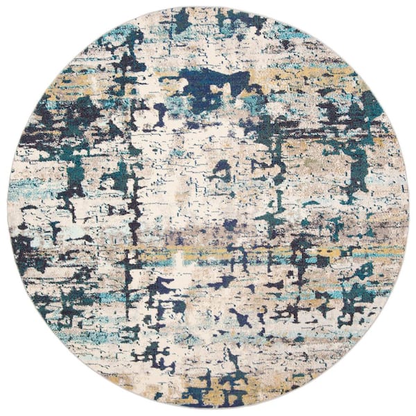 Madison Cream/Blue 7 ft. x 7 ft. Round Geometric Area Rug