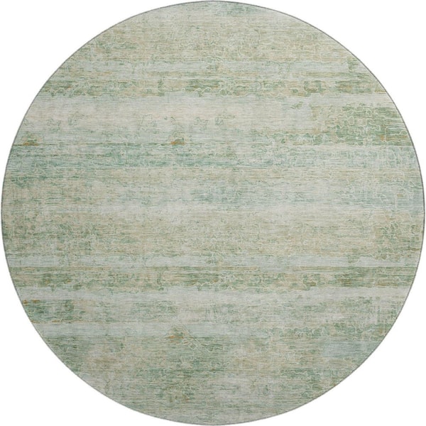 Mayfield Premium Machine Washable Abstract AMF2154 Green 8 ft. x 8 ft. Round Rug
