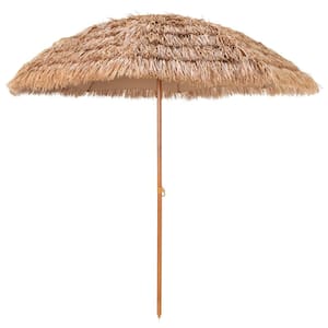 8 Ft. Steel Thatched Tiki Beach Umbrella in Khaki