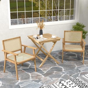 Natural Rattan Seat and Back with Teak Wood Armchair Dining Chair