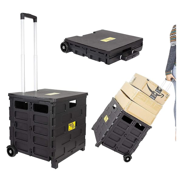 dbest products Quik Cart Pro Collapsible Handcart with Lid Seat Stool in Black