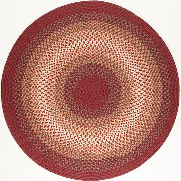 Rhody Rug Pioneer Red Multi 10 ft. x 10 ft. Round Indoor/Outdoor Braided Area Rug
