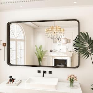 30 in. W x 48 in. H Large Rectangular Metal Deep Framed Wall Bathroom Vanity Mirror Black