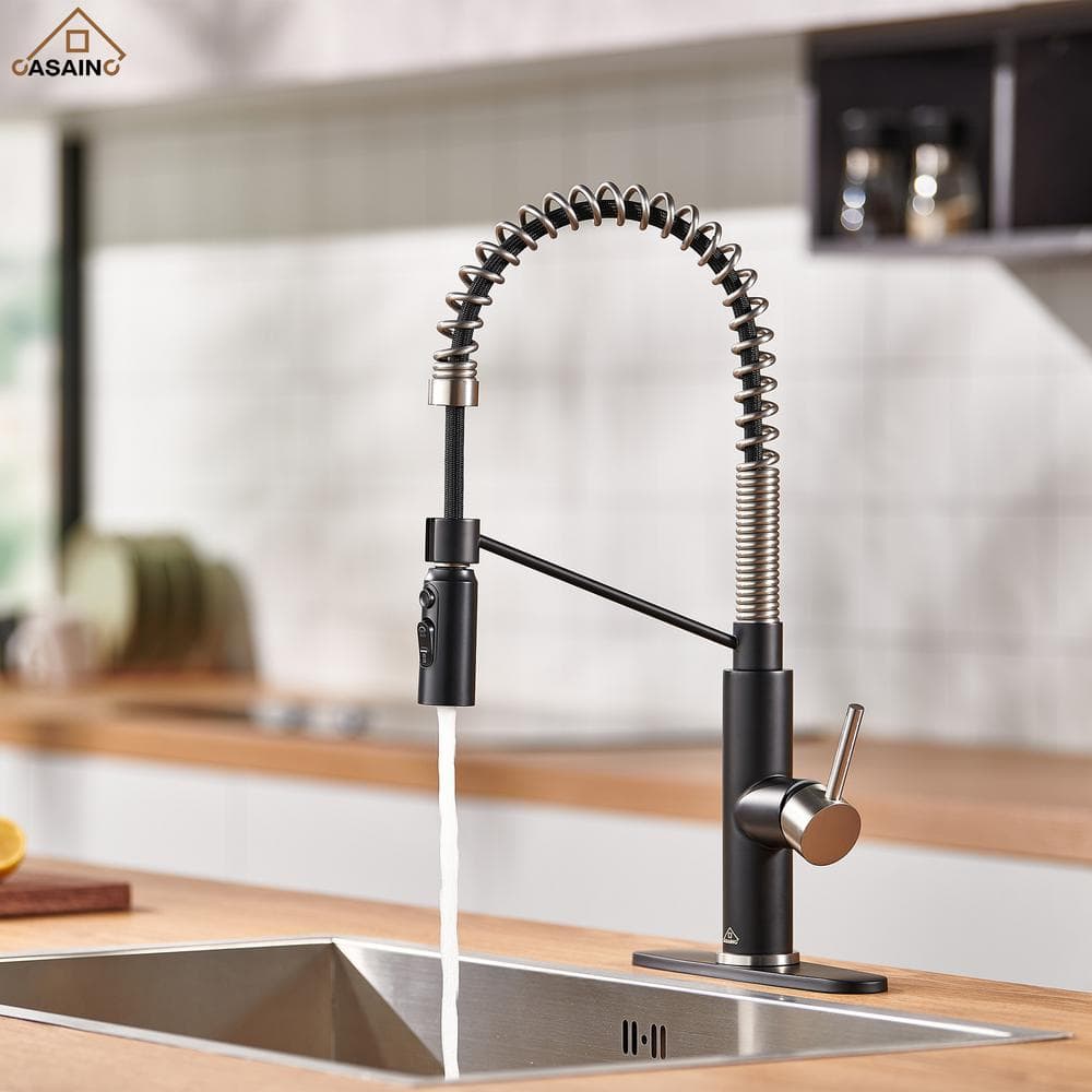 Matte Black and Brushed Nickel Pull Down Kitchen Faucet
