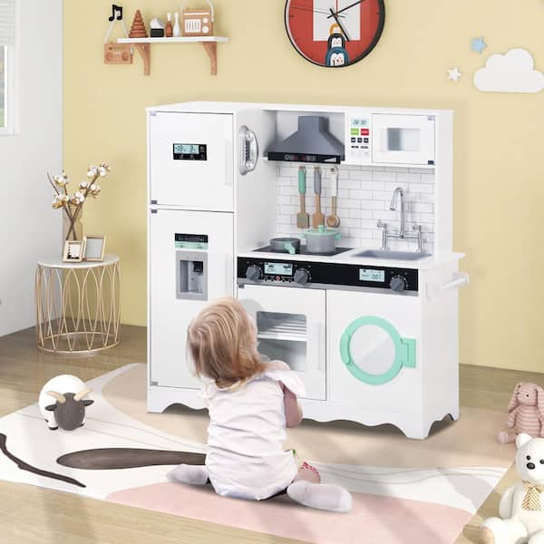 Kids Children Wooden Kitchen Unit Cooker & Hob Sink Washer Frige Role Play Home