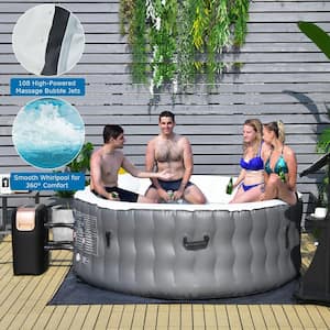 4-Person 108-Jets Inflatable Hot Tub Spa w/Massage Bubbles Heated Spa for Patio Grey