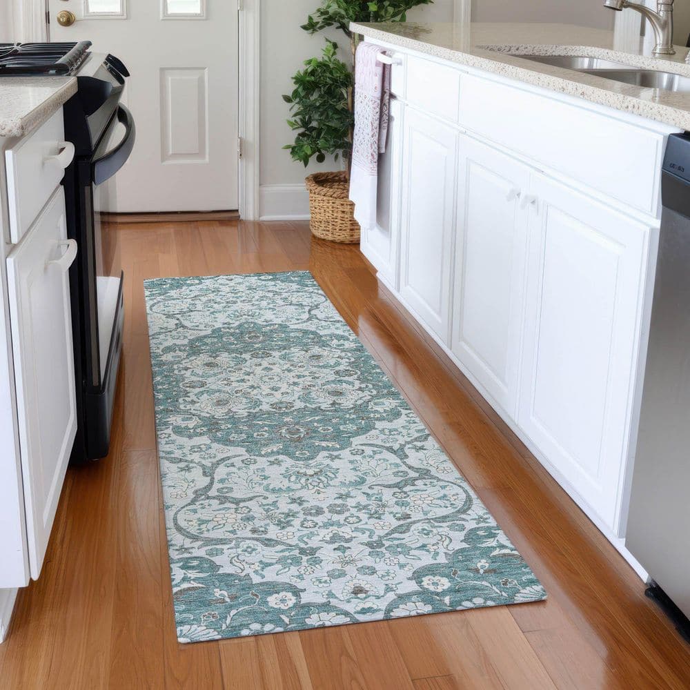 Mayfield Premium Machine Washable Abstract AMF1677 Teal 2 ft. 3 in. x 7 ft. 6 in. Runner Rug price history on PriceWatchPro