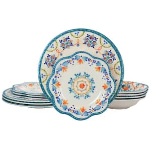 12-Piece Tamara Melamine Dinnerware Set in White and Floral