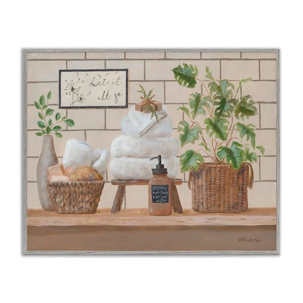 Stupell Industries Comforting Bathroom Spa Still Life by Pam Britton 1-Piece Gray Framed Nature Giclee Art Print 30 in. x 24 in.