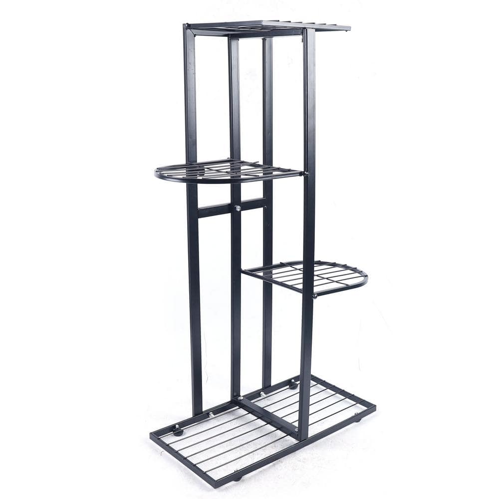 Yiyibyus 39 in. Tall Metal Plant Stand 2-Tier Indoor Outdoor Flower Pots Display Rack, Black