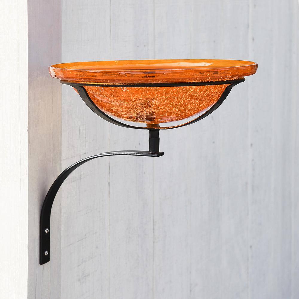16'' Mandarin Orange Crackle Glass Wall-Mount Birdbath