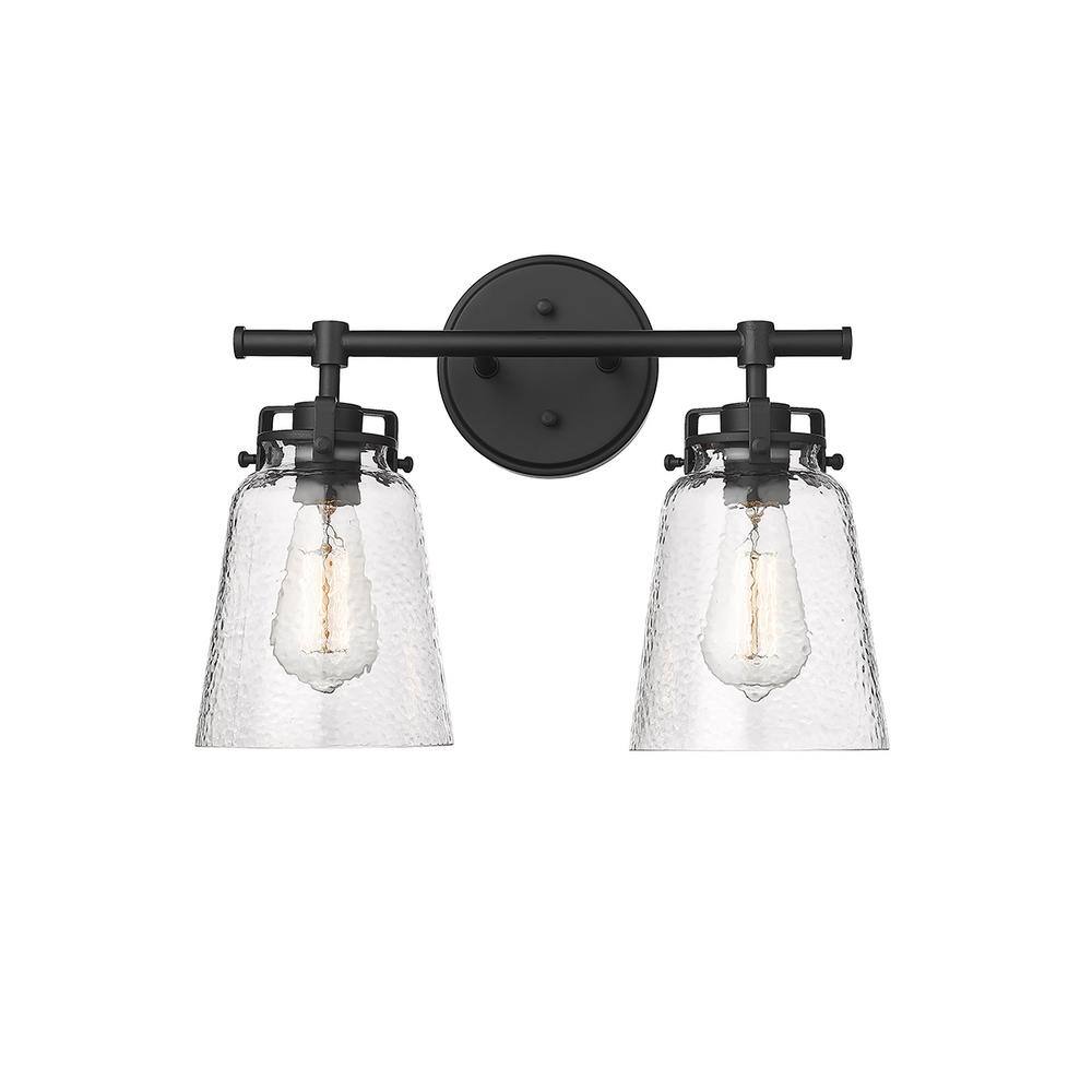 Amberose 15.9 in. 2-Light Matte Black Vanity Light with Clear Hammered Glass price history on PriceWatchPro