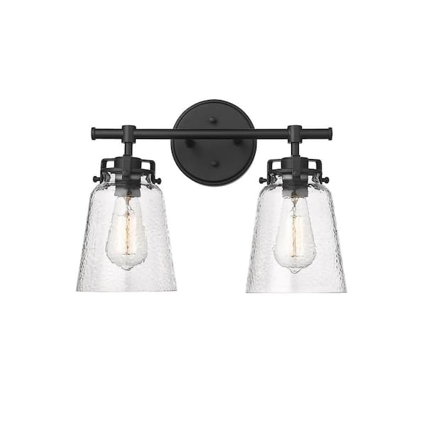 Millennium Lighting Amberose 15.9 in. 2-Light Matte Black Vanity Light with Clear Hammered Glass