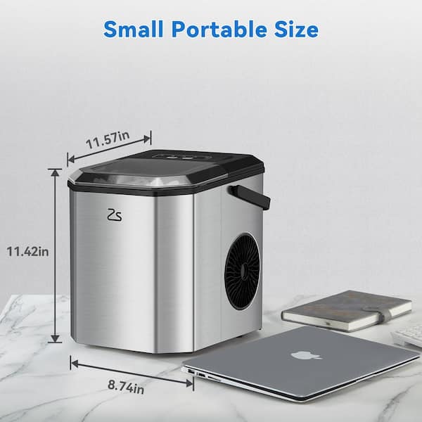 Zstar 8.74 in. 26 lb. Portable Ice Maker in Stainless Steel, Silver