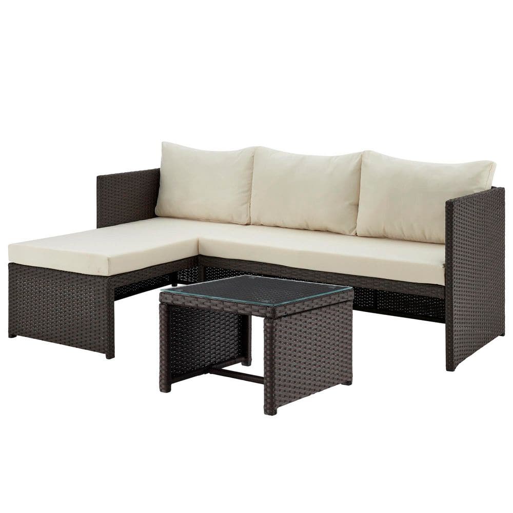 3-Piece Metal Wicker Patio Conversation Set with Cream Cushions price history on PriceWatchPro