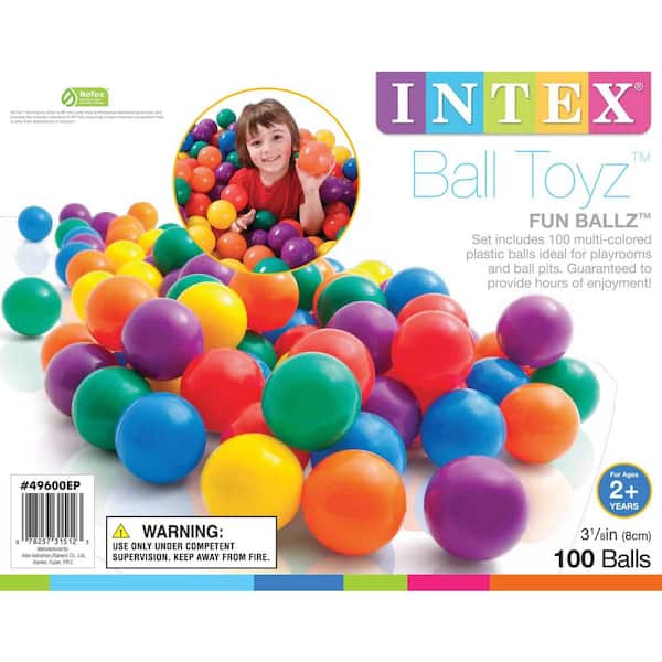 100 Pack Intex Small Plastic Multi-Colored Fun Ballz For A Ball Pit 2 Pack 