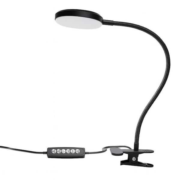 15.7 in. Black Clip-On Desk Lamp, Adjustable Gooseneck Reading Light with RGB Ambient Mode for Bedroom Office