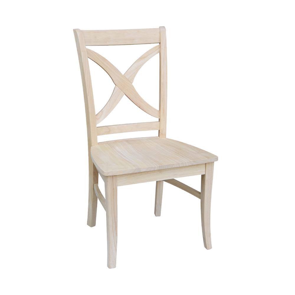Set of 2 Unfinished Wood Cross Back Dining Chairs