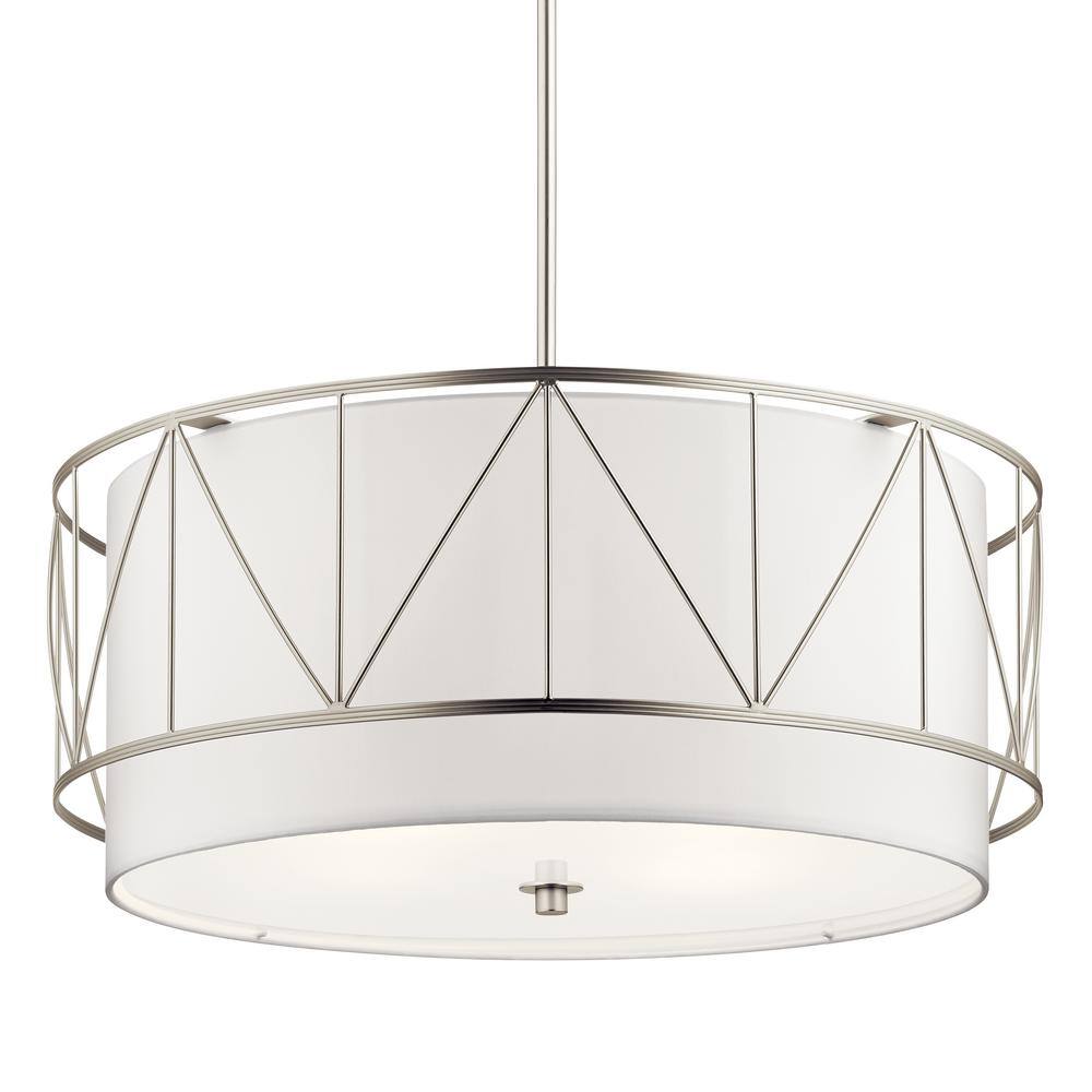 Birkleigh 24" Satin Nickel Drum Pendant with White Glass Shade