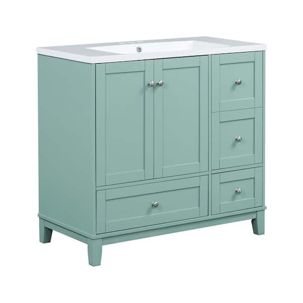 Qualler 36 in. W x 18 in. D x 34 in. H Single Sink Freestanding Bath Vanity in Green with White Resin Top