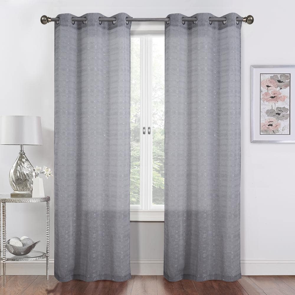 Dainty Home Shimmer Lurex 74 in. x 84 in. Grommet Sheer Panel Pair in