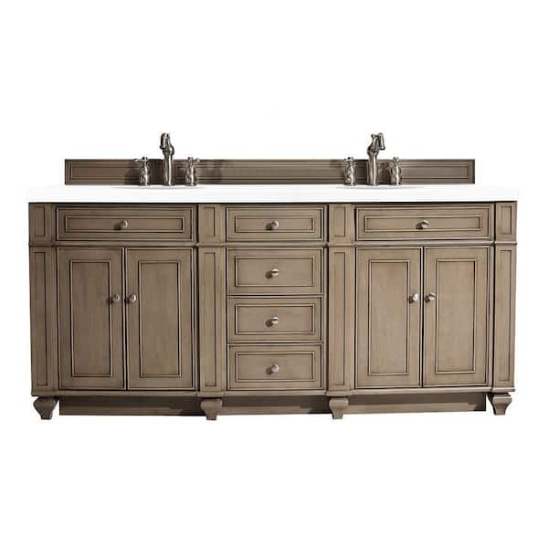 James Martin Vanities Bristol 72 in. W x 23.5 in.D x 34 in.H Double Bath Vanity in Whitewashed Walnut with Quartz Top in Classic White