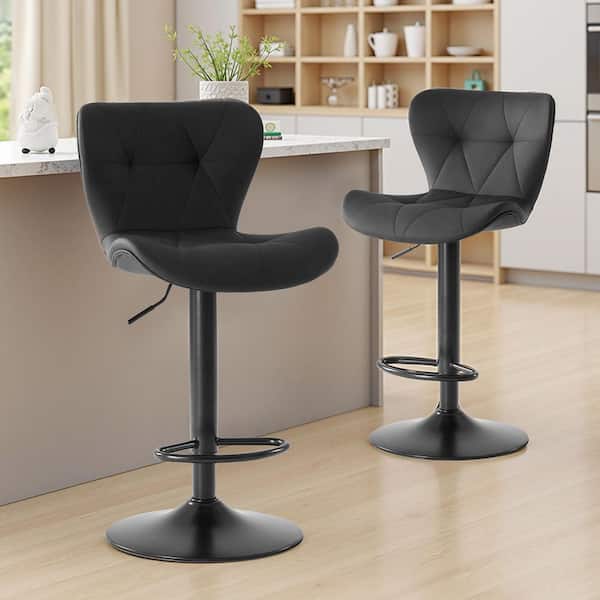 XRAMFY 43.5 in. H Black Low Back Bar Stool with PU Leather Seat
