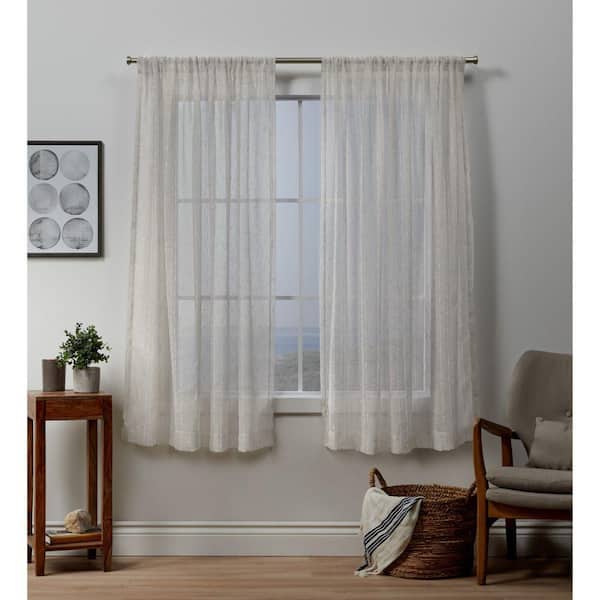 EXCLUSIVE HOME Itaji Linen Stripe Sheer Rod Pocket Curtain, 54 in. W x 63 in. L (Set of 2)