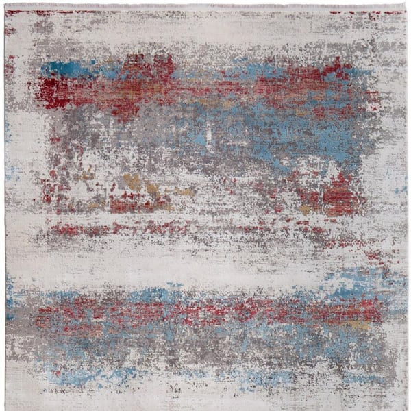 13 ft. x 20 ft. Gray, Blue, Red Abstract Area Rug