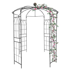114.2 in. Metal Garden Arch Trellis, Garden Arbors Gazebo, High Birdcage Shape Pergola Pavilion for Wedding, Black