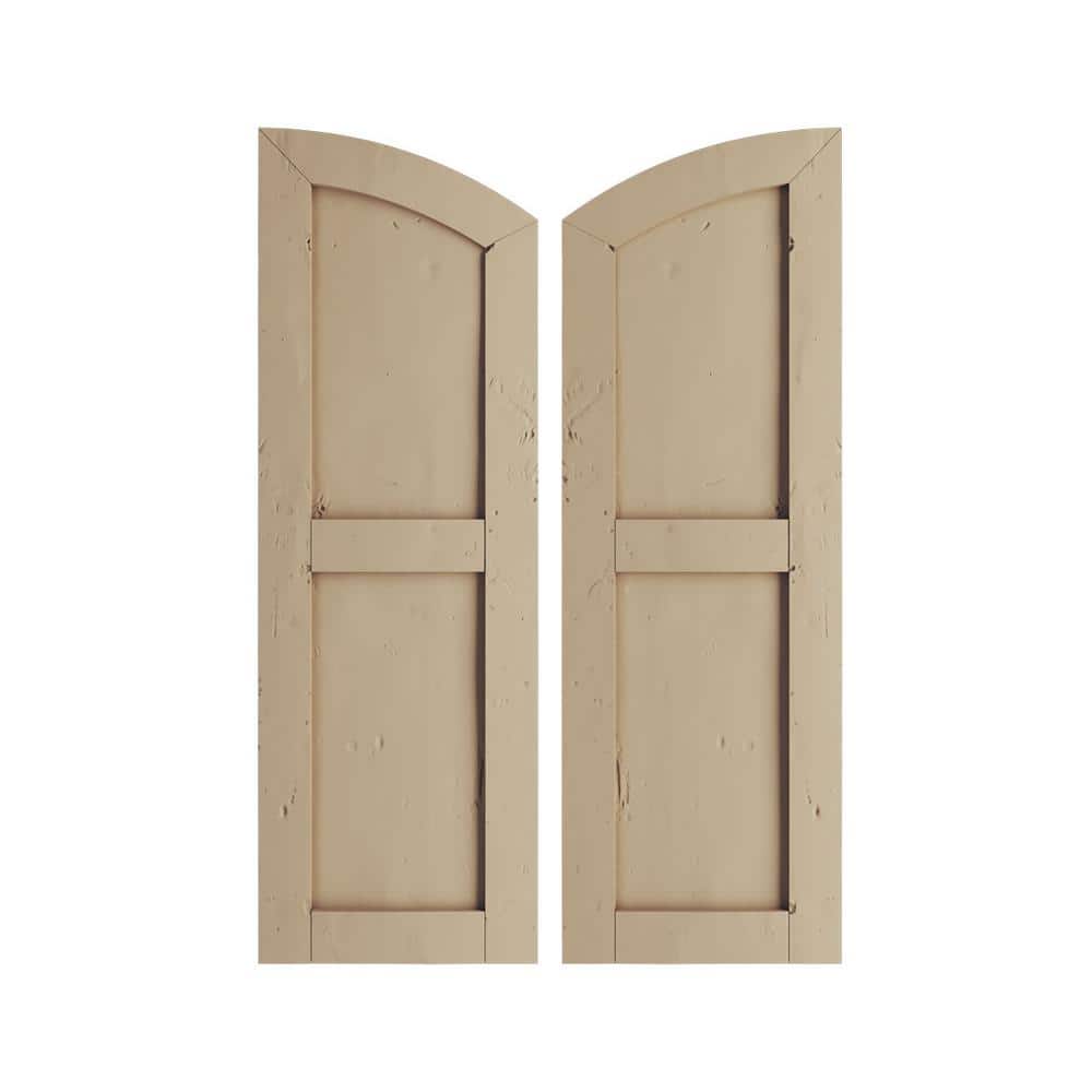 18 in x 64 in Polyurethane Knotty Pine Two Equal Flat Panel Elliptical Top Faux Wood Shutters Primed Tan price history on PriceWatchPro