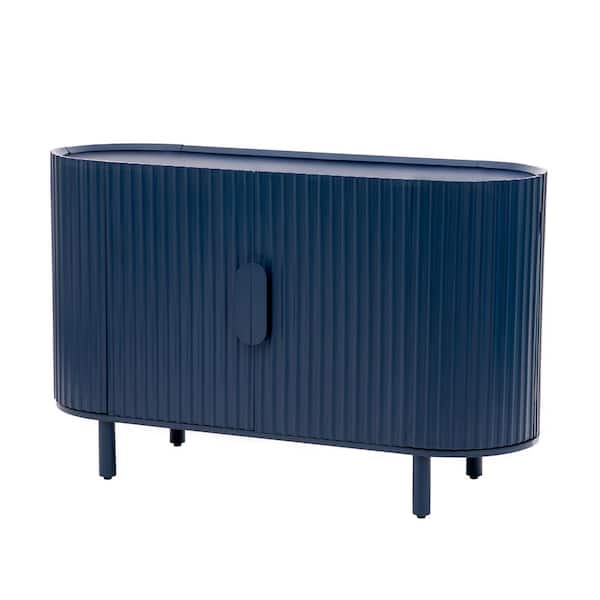 XUJMK 48 in. W x 17 in. D x 30 in. H Blue Linen Cabinet, Curved Design Light Luxury Sideboard with Adjustable Shelves