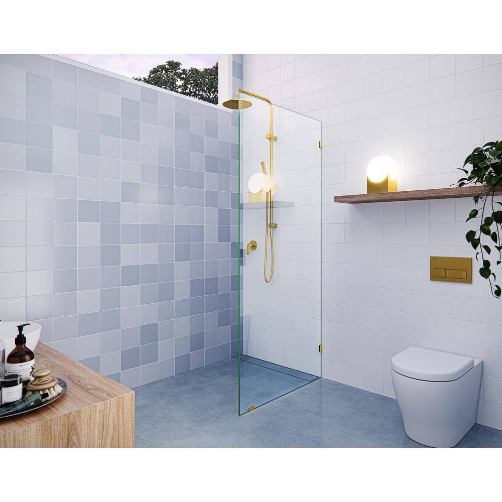 Vela 78" Frameless Glass Shower Panel with Satin Brass Hardware