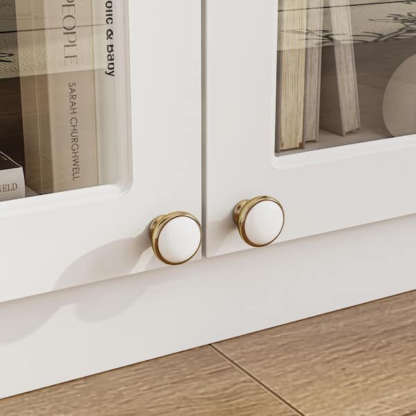 FUFU&GAGA White 63.4 in. W Accent Storage Cabinets with 4-Glass