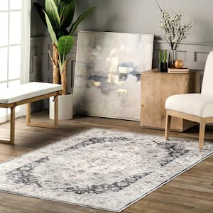Casey Persian Spill-Proof Machine Washable Navy 2 6 ft. x 8 ft. Runner Rug