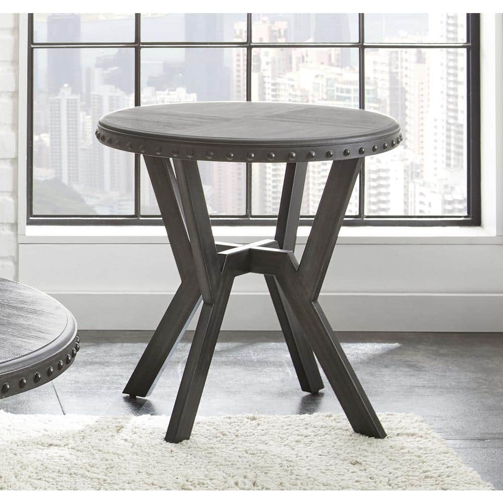 Contemporary 24" Gray Wood & Metal Round End Table