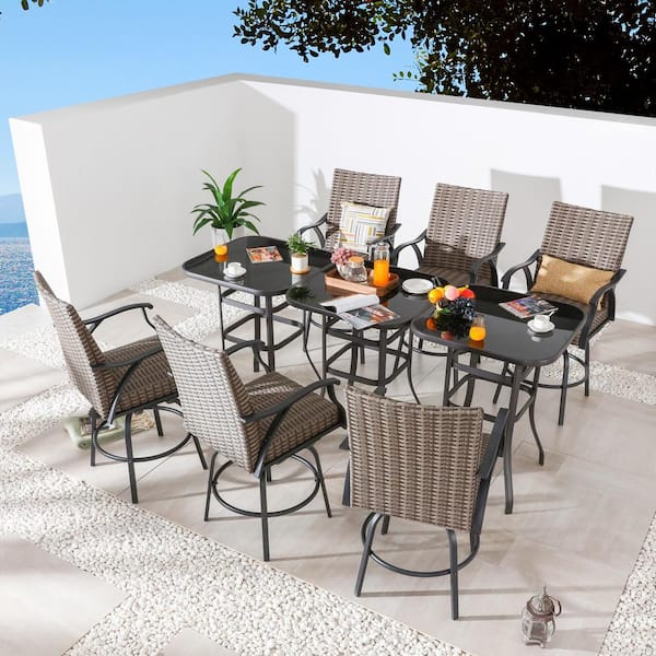 Patio Festival Metal 9-Piece Outdoor Dining Set in Brown/Black Finish